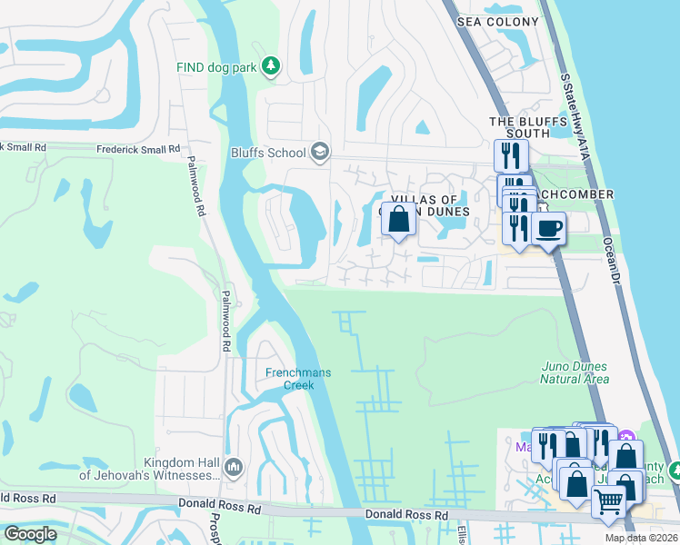 map of restaurants, bars, coffee shops, grocery stores, and more near 2329 23rd Court in Jupiter