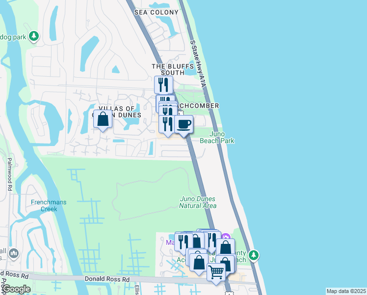 map of restaurants, bars, coffee shops, grocery stores, and more near 14661 U.S. 1 in Juno Beach