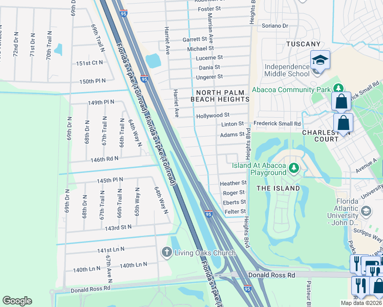 map of restaurants, bars, coffee shops, grocery stores, and more near 6299 Francis Street in Jupiter
