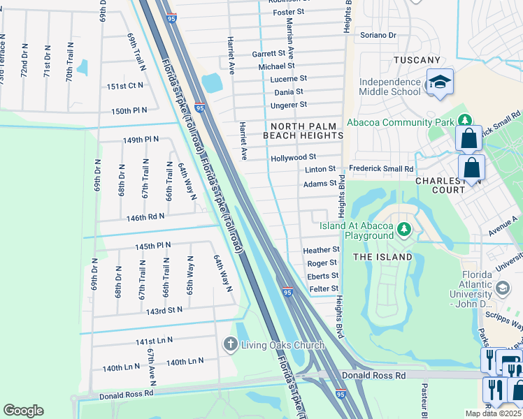 map of restaurants, bars, coffee shops, grocery stores, and more near 6311 Francis Street in Jupiter