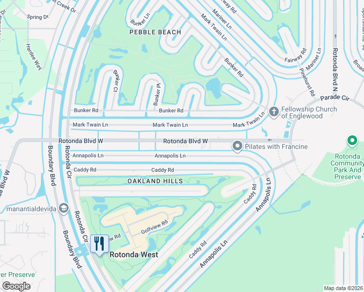 map of restaurants, bars, coffee shops, grocery stores, and more near 209 Rotonda Boulevard West in Rotonda West