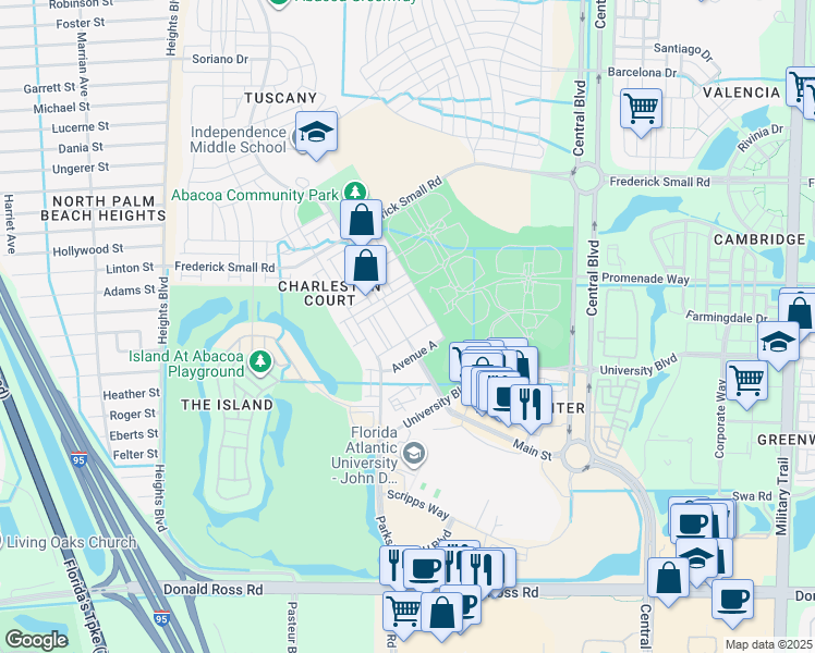 map of restaurants, bars, coffee shops, grocery stores, and more near 4524 Stadium Drive in Jupiter