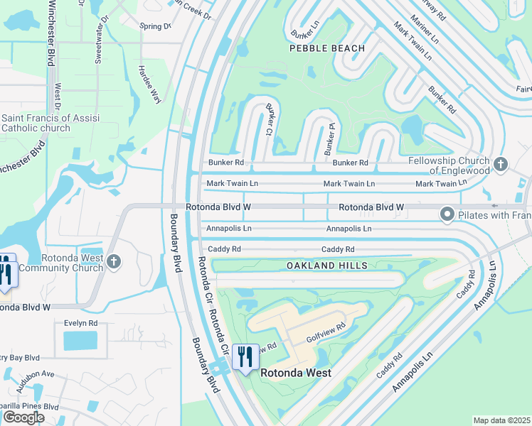 map of restaurants, bars, coffee shops, grocery stores, and more near 255 Rotonda Boulevard West in Rotonda West