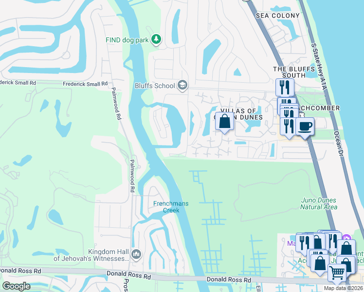 map of restaurants, bars, coffee shops, grocery stores, and more near 1101 Seafarer Circle in Jupiter