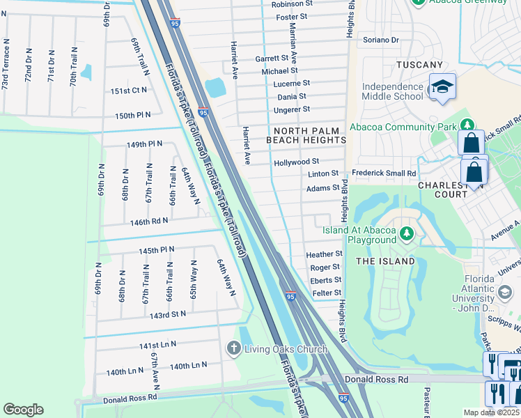 map of restaurants, bars, coffee shops, grocery stores, and more near 6311 Francis Street in Jupiter
