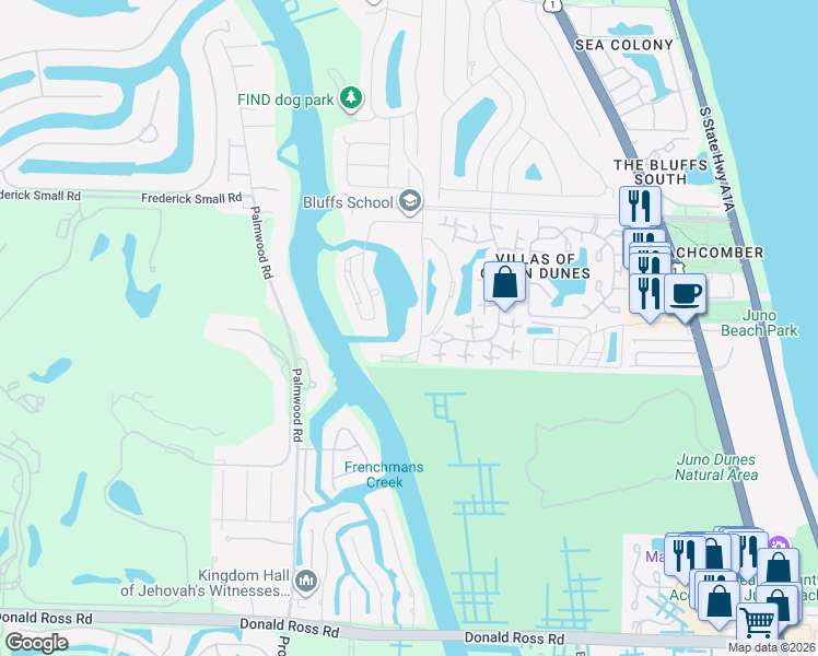 map of restaurants, bars, coffee shops, grocery stores, and more near 1101 Seafarer Circle in Jupiter