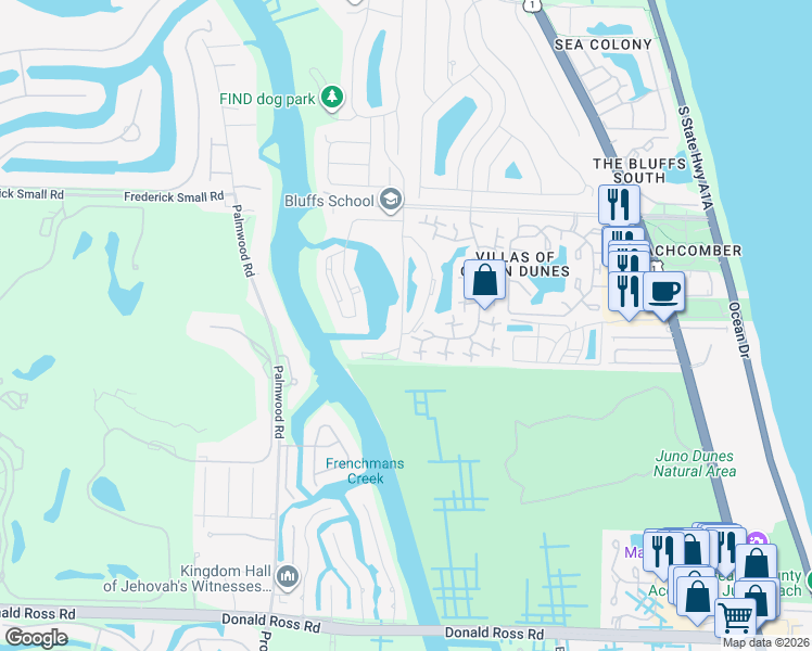 map of restaurants, bars, coffee shops, grocery stores, and more near 2329 23rd Court in Jupiter