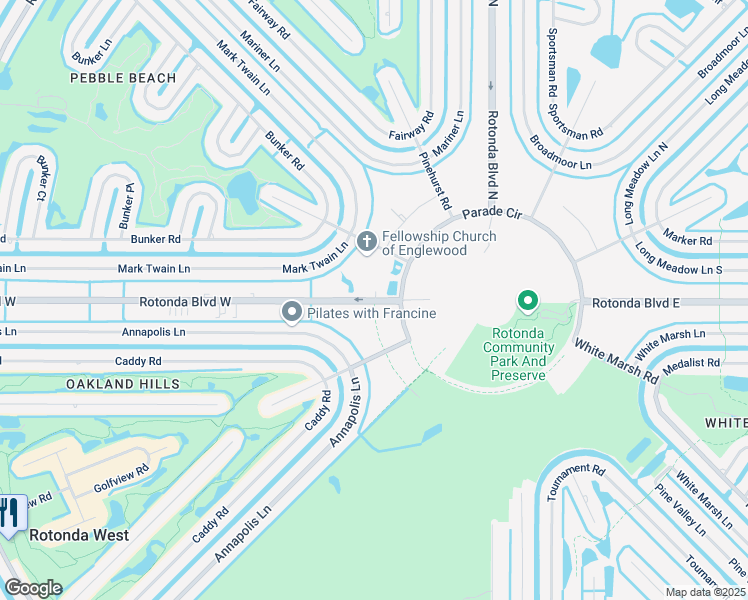 map of restaurants, bars, coffee shops, grocery stores, and more near Rotonda Blvd W & Rotonda Plaza in Rotonda West