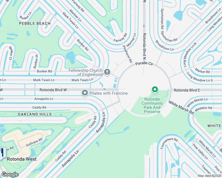 map of restaurants, bars, coffee shops, grocery stores, and more near 97 Rotonda Boulevard West in Rotonda West