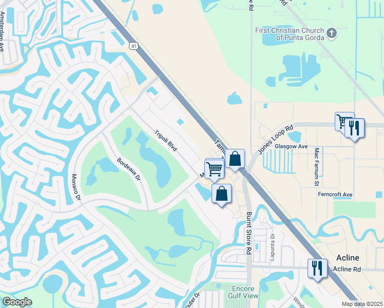map of restaurants, bars, coffee shops, grocery stores, and more near 3810 Albacete Circle in Punta Gorda