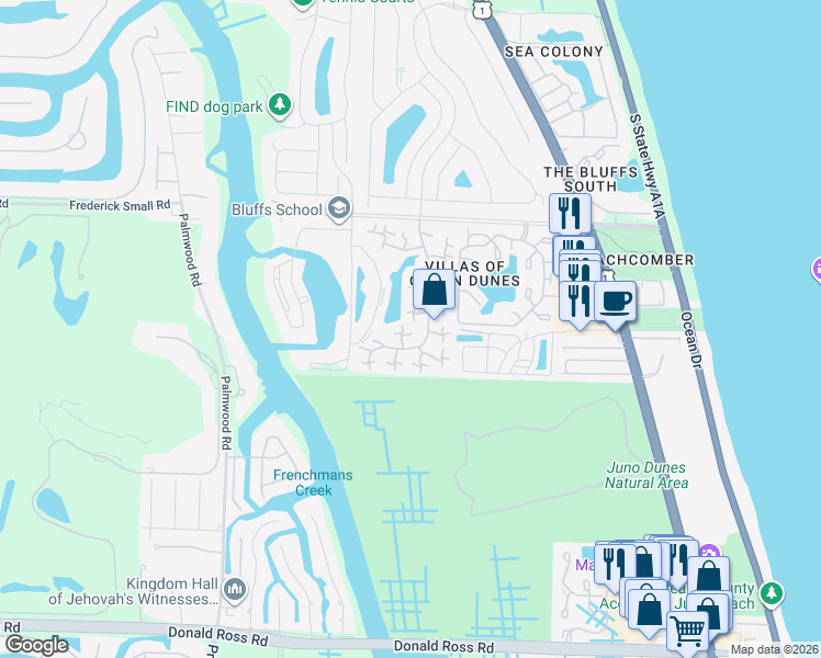 map of restaurants, bars, coffee shops, grocery stores, and more near 1715 17th Court in Jupiter
