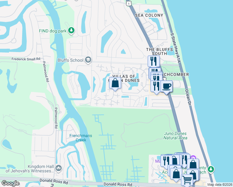 map of restaurants, bars, coffee shops, grocery stores, and more near 1622 16th Court in Jupiter