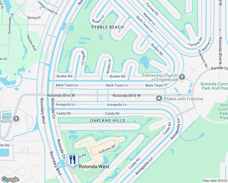map of restaurants, bars, coffee shops, grocery stores, and more near 71 Mark Twain Lane in Rotonda West