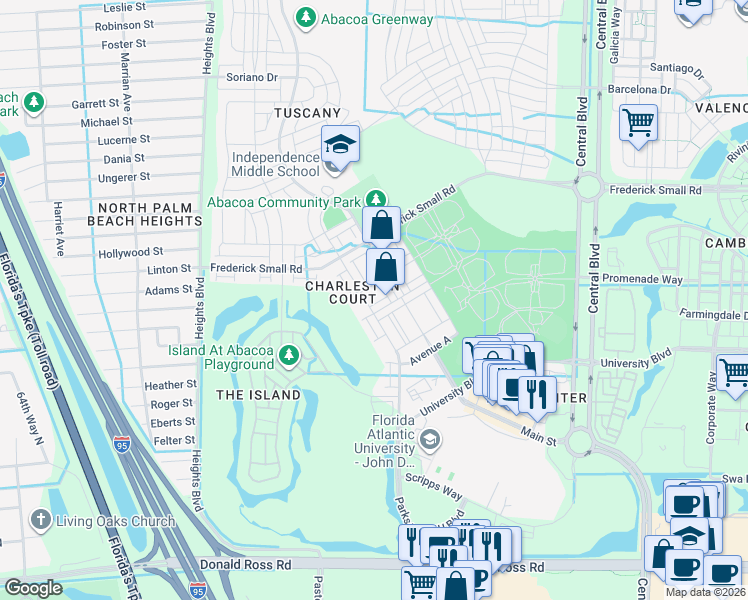 map of restaurants, bars, coffee shops, grocery stores, and more near 1562 Limetree Bay Avenue in Jupiter