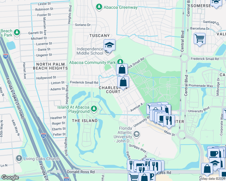 map of restaurants, bars, coffee shops, grocery stores, and more near 326 Legare Court in Jupiter