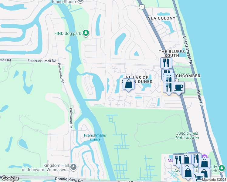 map of restaurants, bars, coffee shops, grocery stores, and more near 801 Seafarer Circle in Jupiter