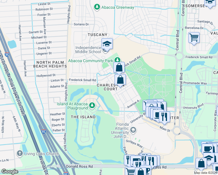 map of restaurants, bars, coffee shops, grocery stores, and more near 328 Legare Court in Jupiter