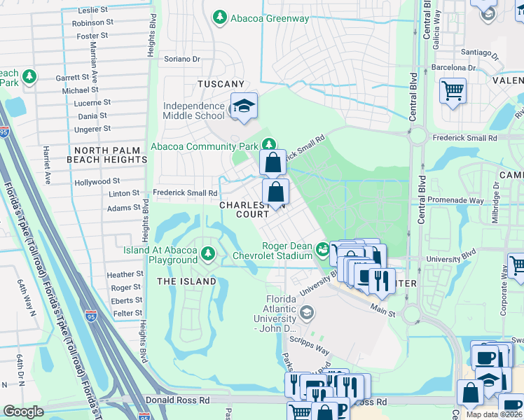 map of restaurants, bars, coffee shops, grocery stores, and more near 1562 Limetree Bay Avenue in Jupiter