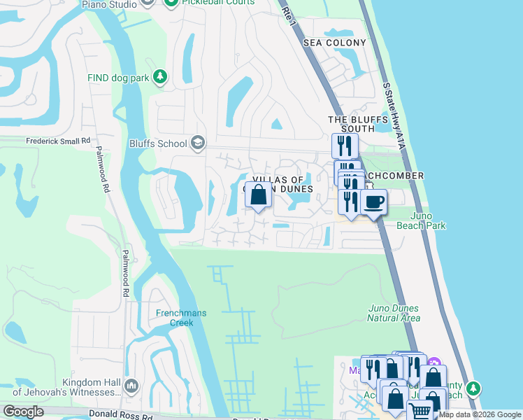 map of restaurants, bars, coffee shops, grocery stores, and more near 1622 16th Court in Jupiter