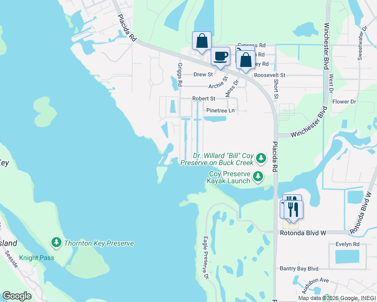 map of restaurants, bars, coffee shops, grocery stores, and more near 9270 Griggs Road in Englewood