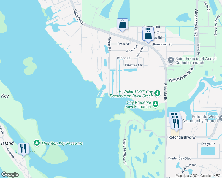 map of restaurants, bars, coffee shops, grocery stores, and more near 9270 Griggs Road in Englewood
