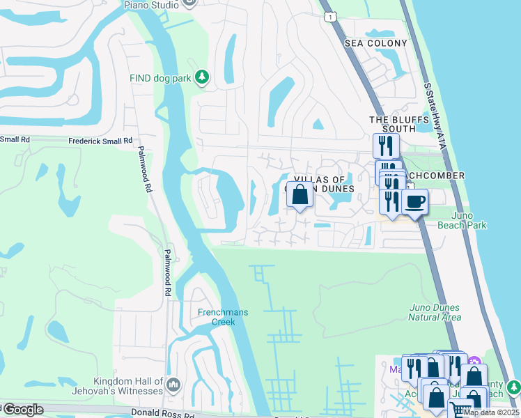 map of restaurants, bars, coffee shops, grocery stores, and more near 801 Seafarer Circle in Jupiter