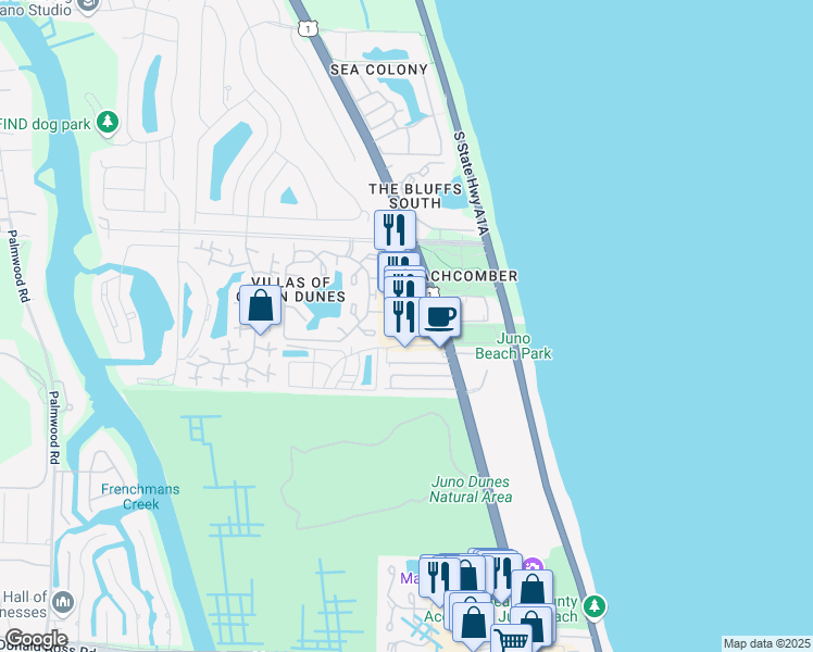 map of restaurants, bars, coffee shops, grocery stores, and more near 4302 Route 1 in Jupiter
