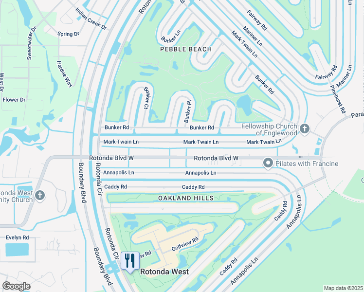 map of restaurants, bars, coffee shops, grocery stores, and more near 59 Mark Twain Lane in Rotonda West