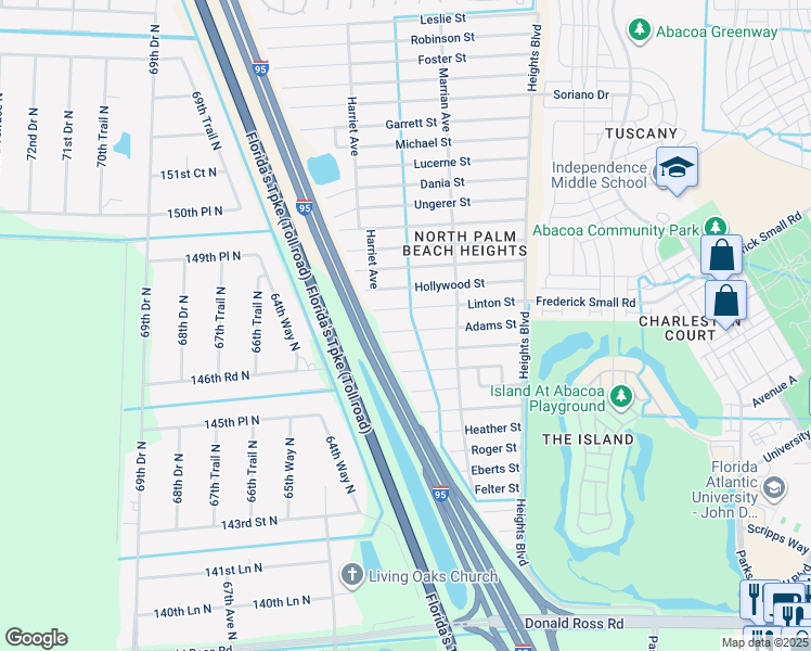 map of restaurants, bars, coffee shops, grocery stores, and more near 6291 Adams Street in Jupiter