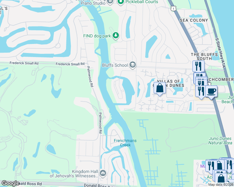 map of restaurants, bars, coffee shops, grocery stores, and more near 502 Marina Isle Way in Jupiter