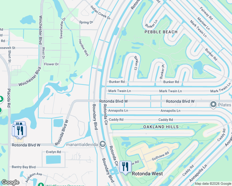 map of restaurants, bars, coffee shops, grocery stores, and more near 11 Mark Twain Ln in Rotonda West