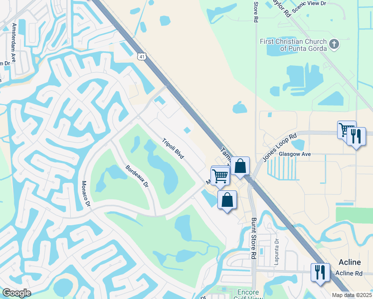 map of restaurants, bars, coffee shops, grocery stores, and more near 3805 Albacete Circle in Punta Gorda