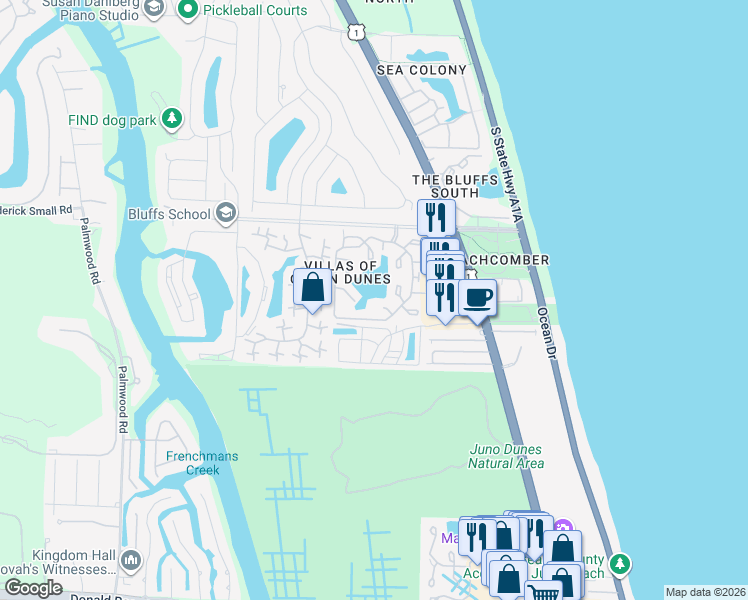 map of restaurants, bars, coffee shops, grocery stores, and more near 804 Ocean Dunes Circle in Jupiter