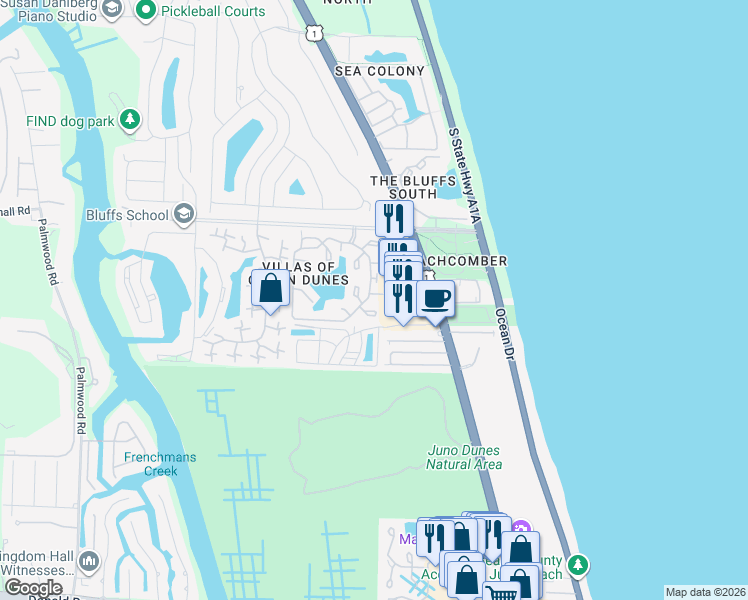 map of restaurants, bars, coffee shops, grocery stores, and more near 512 Ocean Dunes Circle in Jupiter