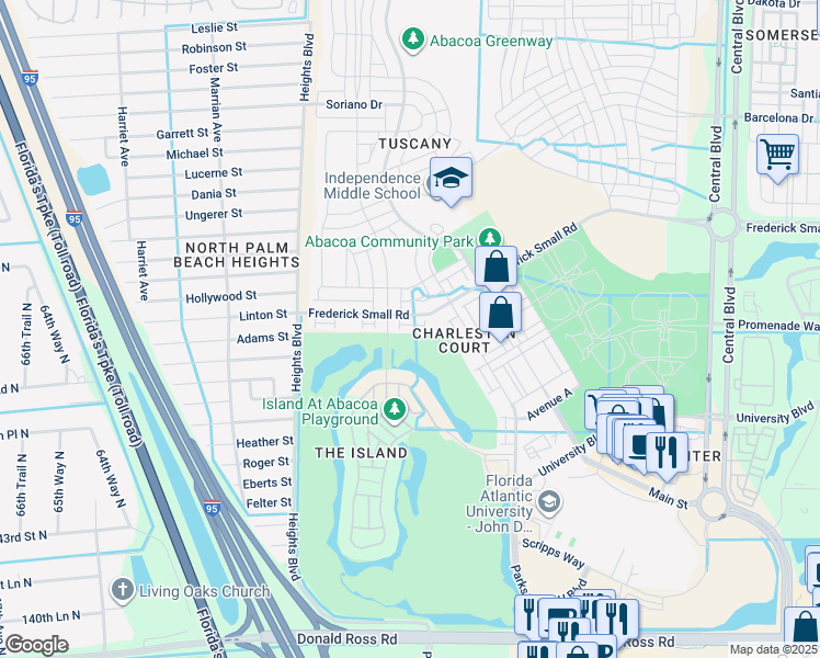 map of restaurants, bars, coffee shops, grocery stores, and more near 130 Radcliffe Court in Jupiter