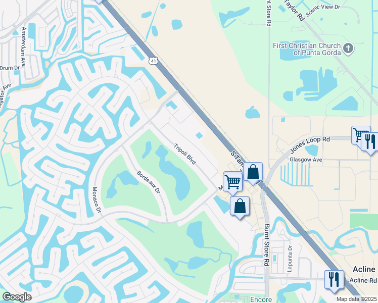 map of restaurants, bars, coffee shops, grocery stores, and more near 3759 Tripoli Boulevard in Punta Gorda