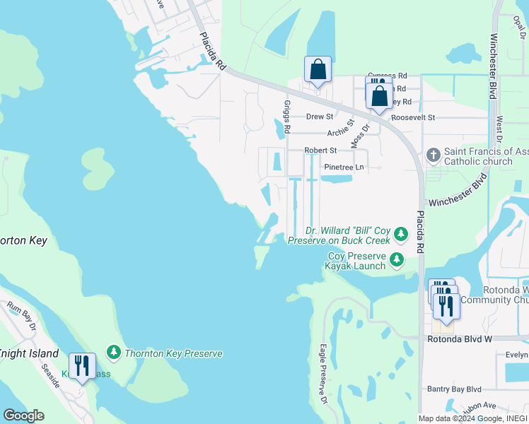 map of restaurants, bars, coffee shops, grocery stores, and more near 9270 Griggs Road in Englewood