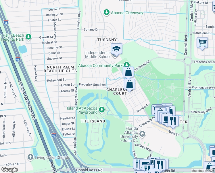 map of restaurants, bars, coffee shops, grocery stores, and more near 137 Radcliffe Court in Jupiter