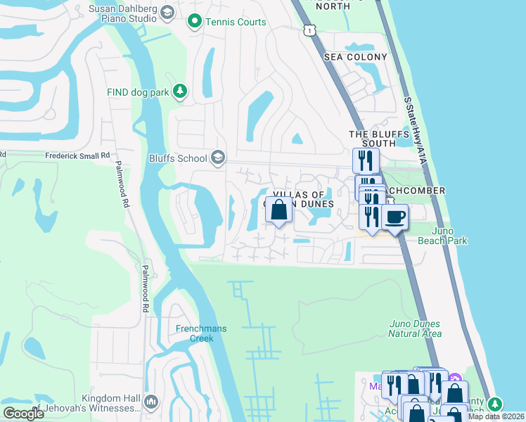 map of restaurants, bars, coffee shops, grocery stores, and more near 1715 17th Court in Jupiter