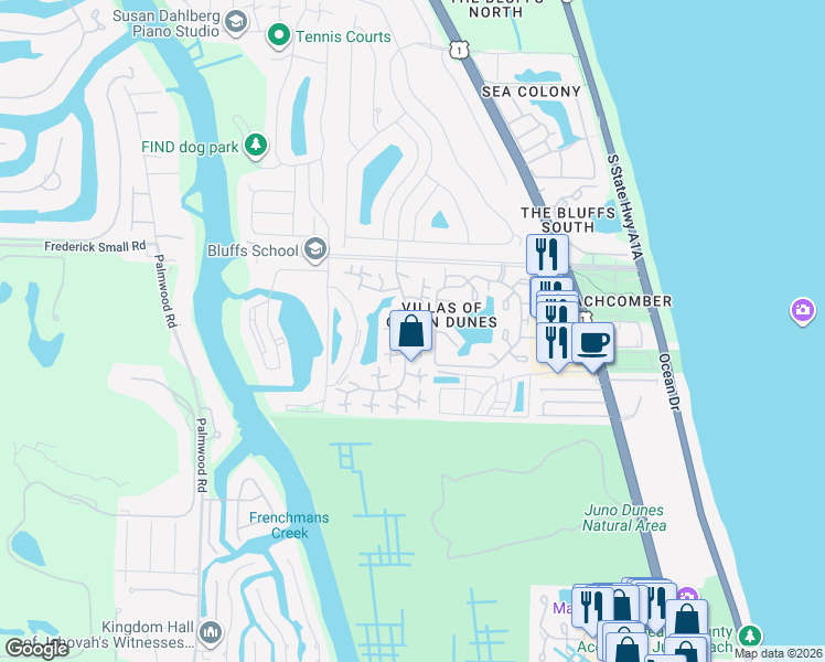 map of restaurants, bars, coffee shops, grocery stores, and more near 1232 12th Court in Jupiter