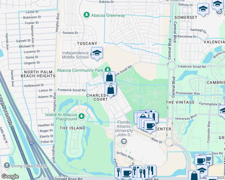 map of restaurants, bars, coffee shops, grocery stores, and more near 4186 Saint Lukes Lane in Jupiter
