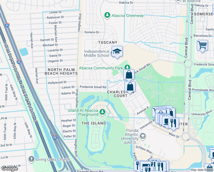 map of restaurants, bars, coffee shops, grocery stores, and more near 1667 Frederick Small Road in Jupiter