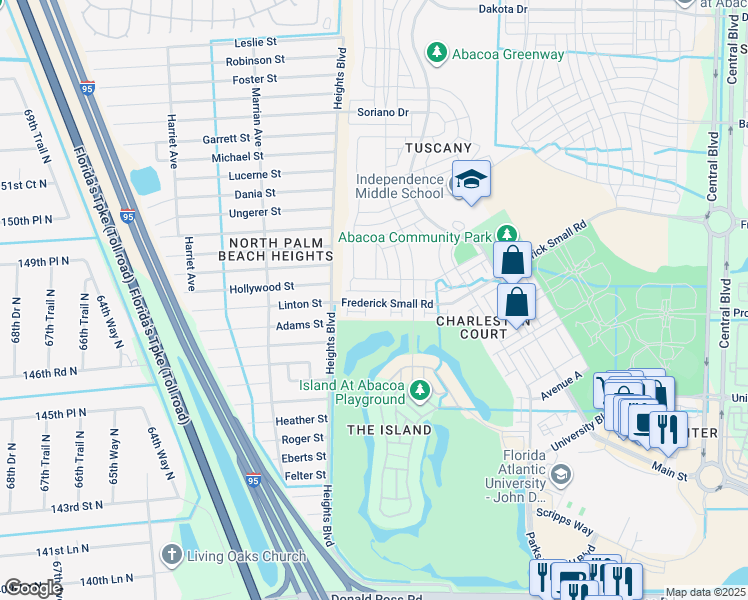 map of restaurants, bars, coffee shops, grocery stores, and more near 1931 Frederick Small Road in Jupiter