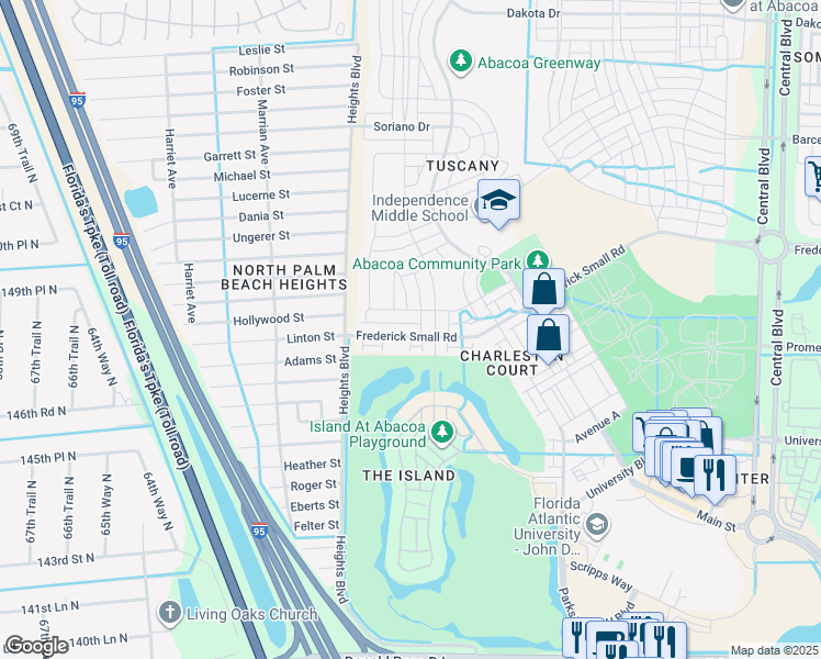 map of restaurants, bars, coffee shops, grocery stores, and more near 1881 Frederick Small Road in Jupiter