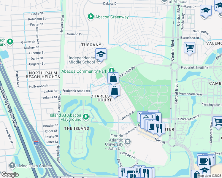 map of restaurants, bars, coffee shops, grocery stores, and more near 4324 Main Street in Jupiter