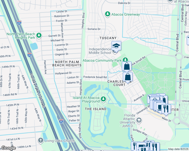 map of restaurants, bars, coffee shops, grocery stores, and more near 1893 Frederick Small Road in Jupiter