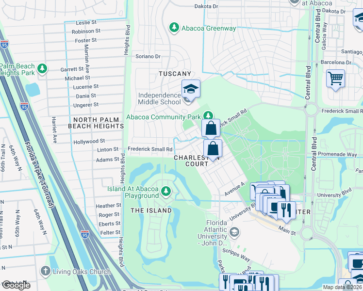 map of restaurants, bars, coffee shops, grocery stores, and more near 4122 Parkside Drive in Jupiter
