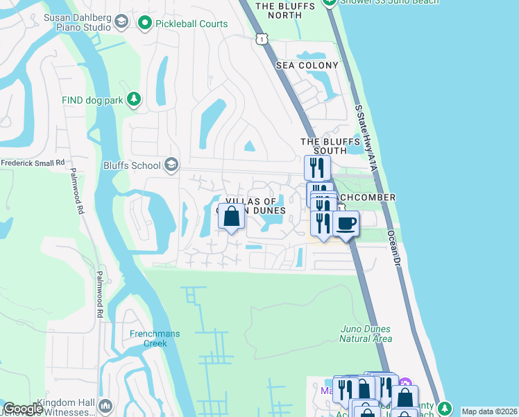 map of restaurants, bars, coffee shops, grocery stores, and more near 1218 Ocean Dunes Circle in Jupiter