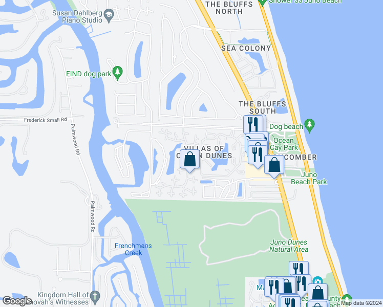 map of restaurants, bars, coffee shops, grocery stores, and more near 1232 12th Court in Jupiter