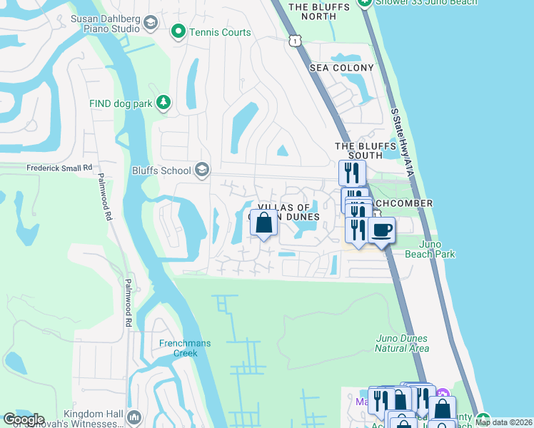 map of restaurants, bars, coffee shops, grocery stores, and more near 1232 12th Court in Jupiter